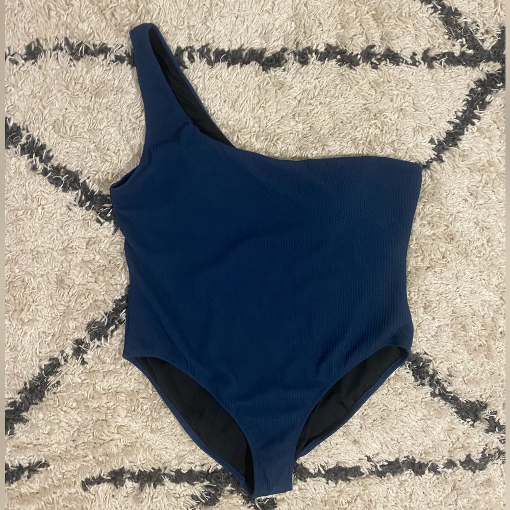J.Crew Navy Textured One Shoulder One Piece Swim Suit NWT 24